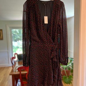NWT Banana Respublic 10-Tall polyester black dress with red & purple hearts.